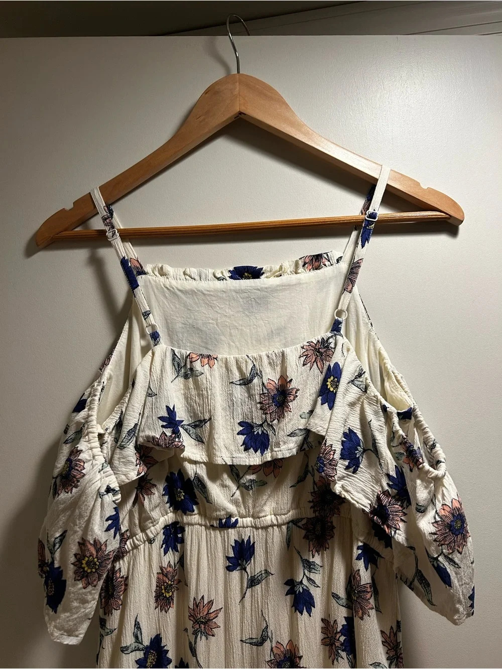 Old Navy Cream Floral Cold-Shoulder Sundress with Navy and Pink Flowers